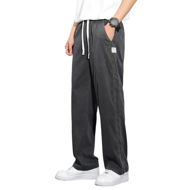 Мужские брюки с боковым карманом, спортивные штаны в японском стиле с широкими штанинами и боковыми карманами, однотонные спортивные штаны на завязках для бега