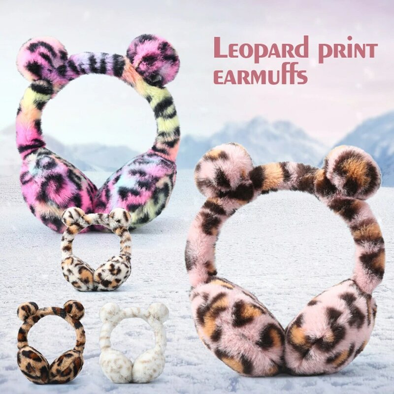 Orejeras suaves de leopardo para mujer y niña, cubierta de piel bonita para las orejas, cálidas, para esquí, para invierno, 1 piezas