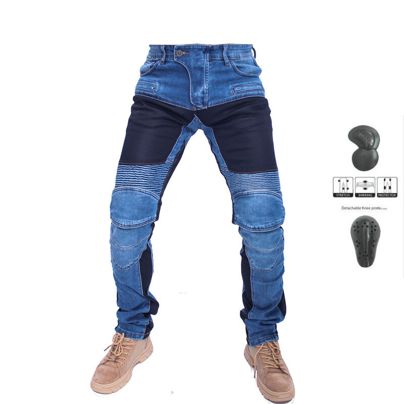 Koleksi Jeans pria klasik Denim UGB06 PK718 PK719 celana motor Zip celana Pantalones Motocicleta Hombre Featherbed Jeans gear