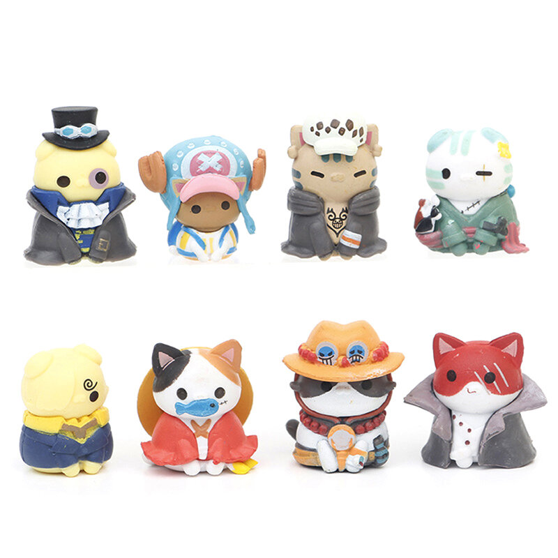 8PCS/Set Anime Cat One Pieces Figures PVC Q Version Doll Luffy Chopper Action Figure Room Decoration Cartoon Kawaii Toy Kid Gift