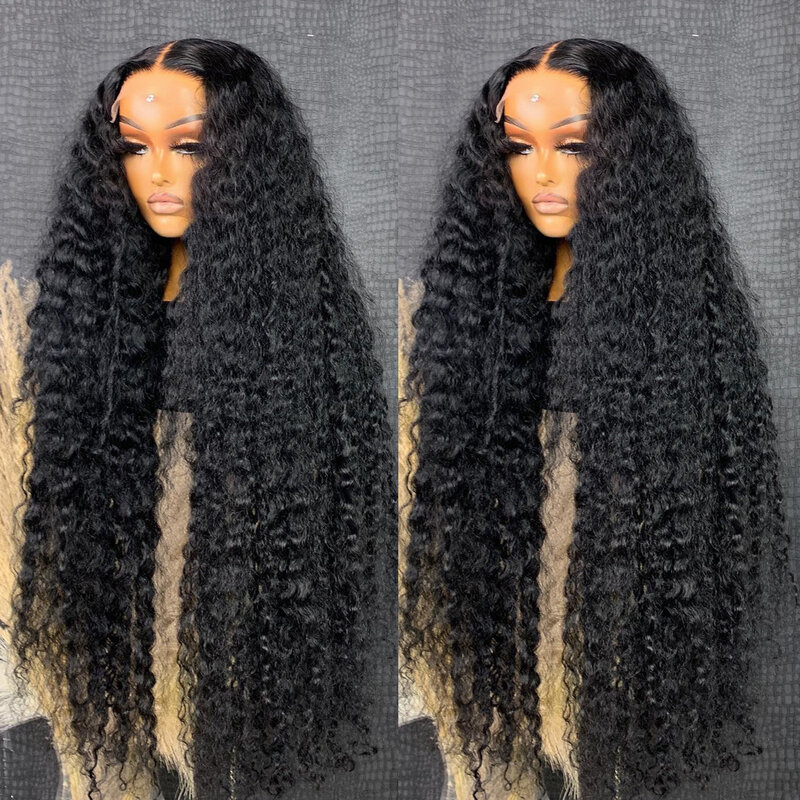 Curly Lace Frontal Wig, Água Deep Wave Cabelo Humano, Glueless Wig, 250 Densidade, 13x6 HD, 30 in, 40 in, 13x4