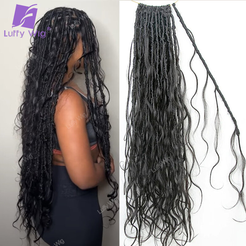 Crochet Body Wave Boho Locs with Human Hair Curls Pre-looped Synthetic Goddess Braids Extensions Braiding Hair For Black Women