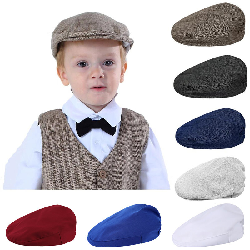 Плоская шапка для маленьких мальчиков, Детские эластичные береты в елочку, шапки, Детская кепка-газетчик, винтажные шапки для водителей для малышей