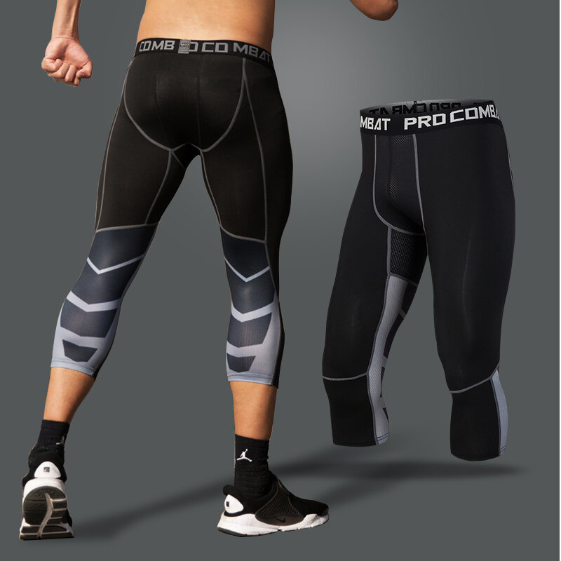 Pantalones de compresión para hombre, mallas para correr, gimnasio, deporte, Fitness, secado rápido, entrenamiento, blanco y negro