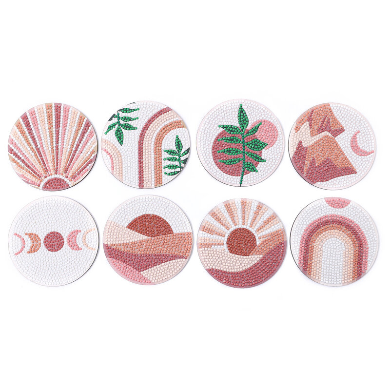 Dessous de verre en bois peint avec biscuits, paysage circulaire, motif abstrait, art de table en bois, prompte ket, 8 pièces