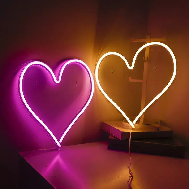 Luz de neón LED de corazón de amor, luz decorativa recargable, luz de neón romántica para fiesta, cumpleaños, día de San Valentín, Navidad