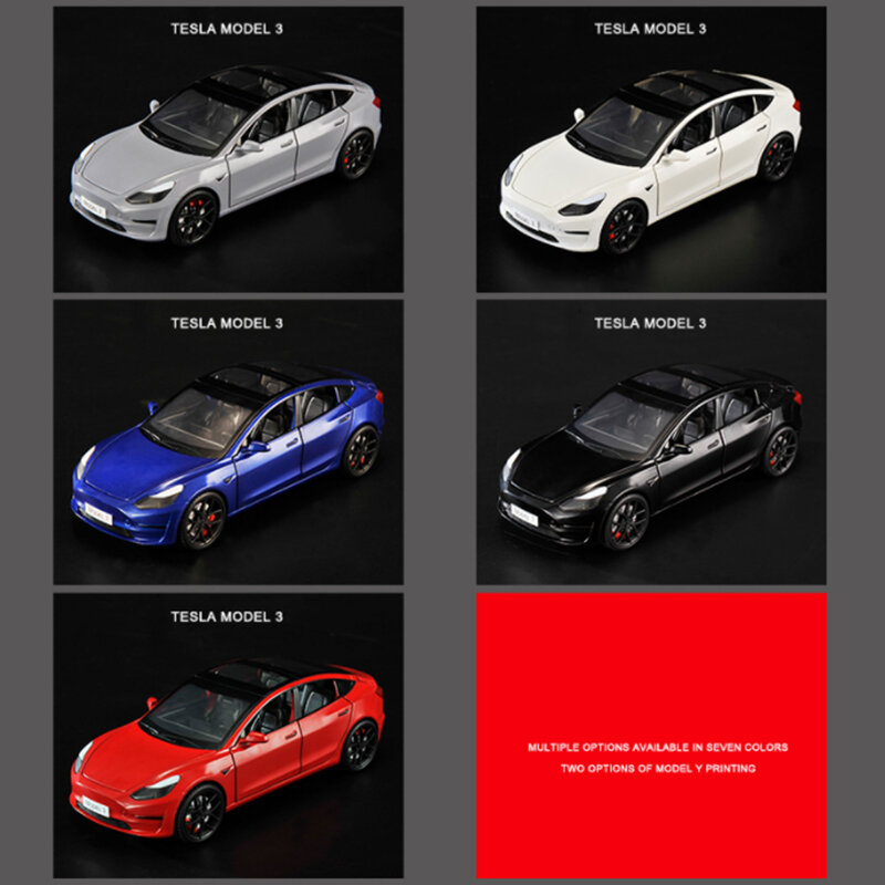 Tesla Model 3 Model Y Alloy Car Model, Diecast Metal, Veículos de brinquedo, Car Model Simulation, Coleção de Som e Luz, Kids Presentes, 1:24