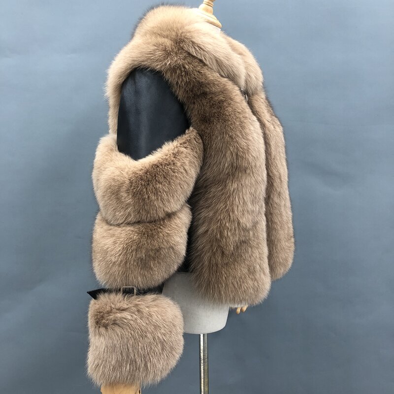 Real pele de raposa jaqueta de couro feminina moda inverno narural raposa artesanal casaco de pele