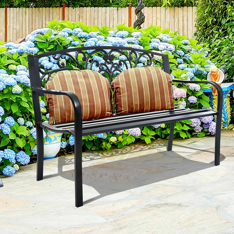 Costway-Banc de jardin avec cadre en acier, chaise de porche, dossier en fonte, 50 en effet. parc