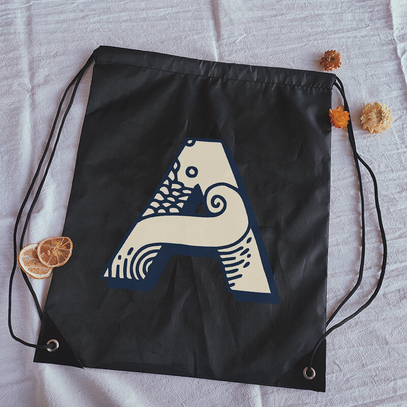 Mochila con cordón para niños y mujeres, bolso de Yoga con estampado de letras y ondas creativas, de dibujo, elegante y portátil, para gimnasio