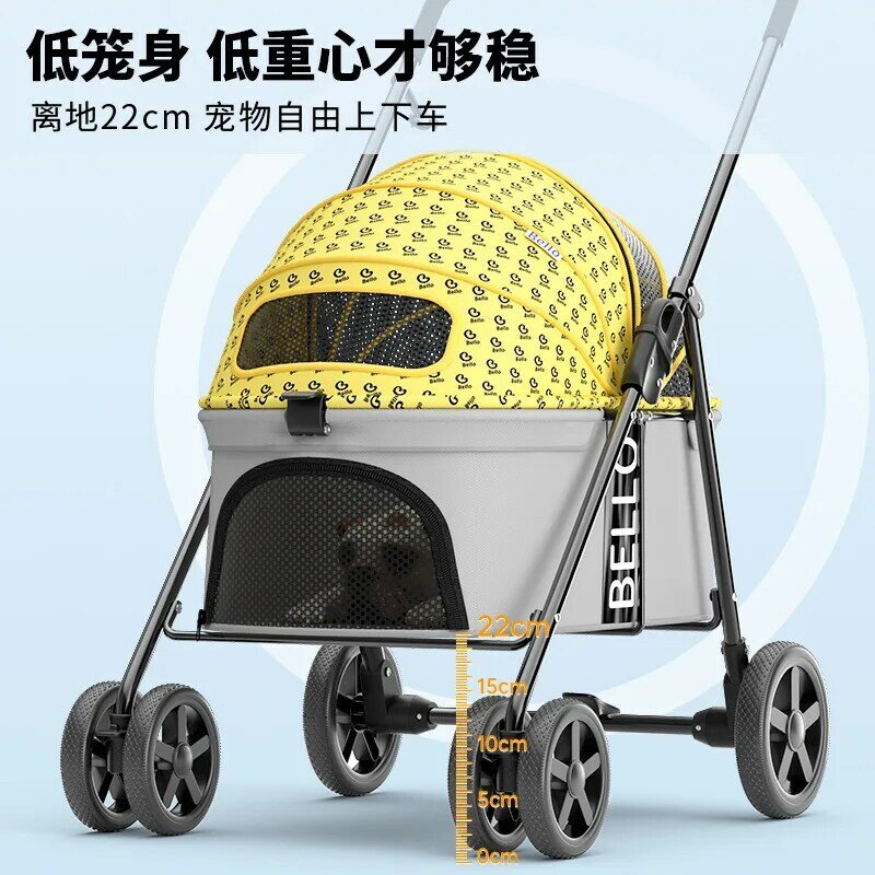 Foldable Pet Stroller with Weather Cover 4 Wheels Pet Strolling Cart for Small/Medium Dogs Cats Breathable Visible Mesh Travel