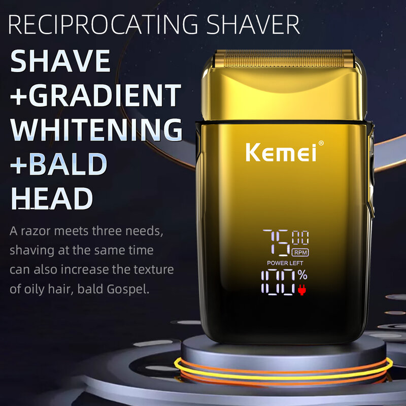 Kemei-Afeitadora eléctrica TX10 para hombre, máquina de afeitar con pantalla LED, recargable, para pelo, Barba, cabeza calva