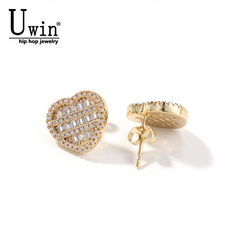 UWIN anting-anting kancing belakang sekrup berbentuk hati baru perhiasan Hiphop Cubic Zirconia Pria Wanita hadiah terbaik