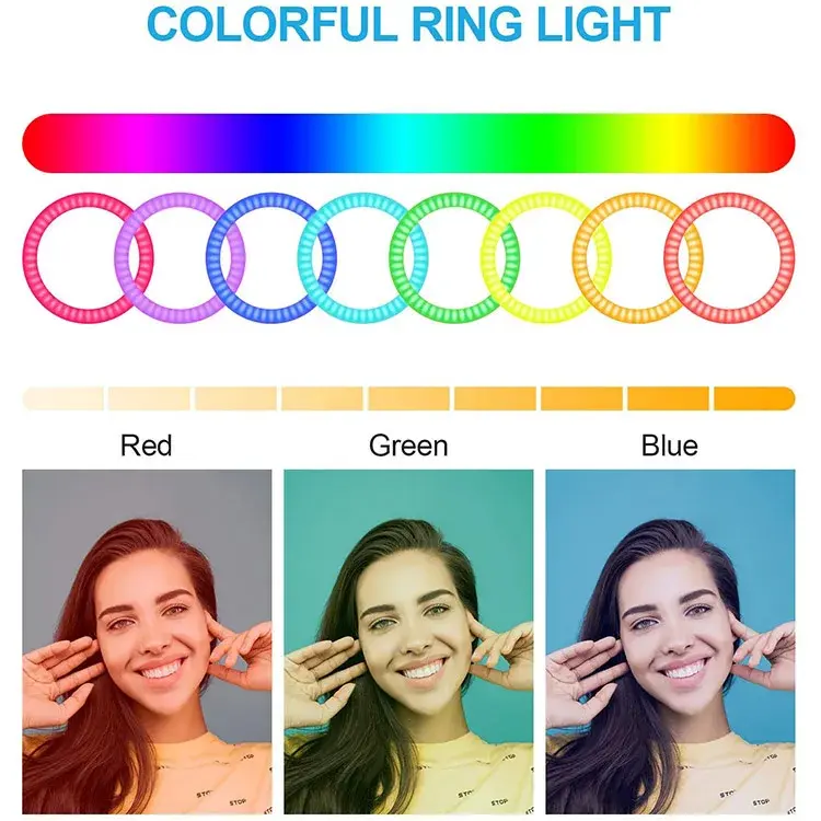 RGB حلقة ملء مجموعة إضاءة LED مع حامل ، شحن USB ، التصوير الفوتوغرافي ، ماكياج ، تسجيل مباشر ، 16 سنتيمتر