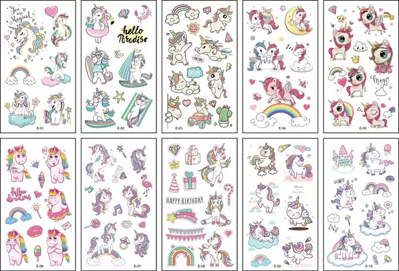 Tatuajes temporales de dibujos animados para niños, unicornio, sirena, mariposa, Animal, dinosaurio, Pirata, tatuaje falso espacial, suministros de recuerdo de fiesta