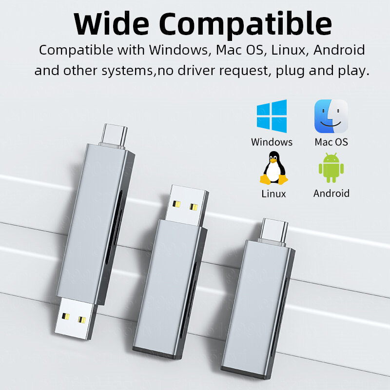 2 في 1 USB/Type-C قارئ بطاقة USB 2.0 SD/مايكرو SD TF OTG محول بطاقة الذاكرة الذكية لأجهزة الكمبيوتر المحمول حجم صغير USB2.0 قارئ بطاقة SD