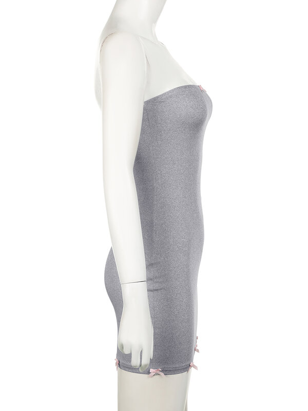 Iamsure-女性のための柔らかい弓の肌に密着したミニドレス,ノースリーブ,セクシー,ストリートウェア,スラッシュカラー,サマーファッション,2024