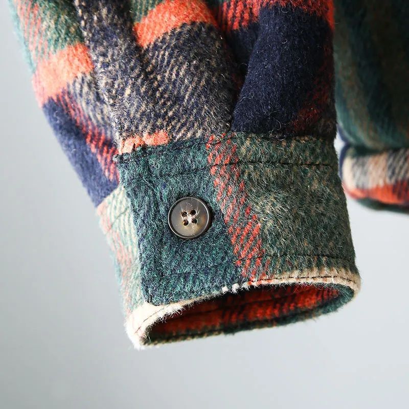Abrigo holgado informal para hombre, prenda gruesa y cálida de lana a cuadros, estilo camisa Retro, manga larga, elegante, nueva moda, 2024