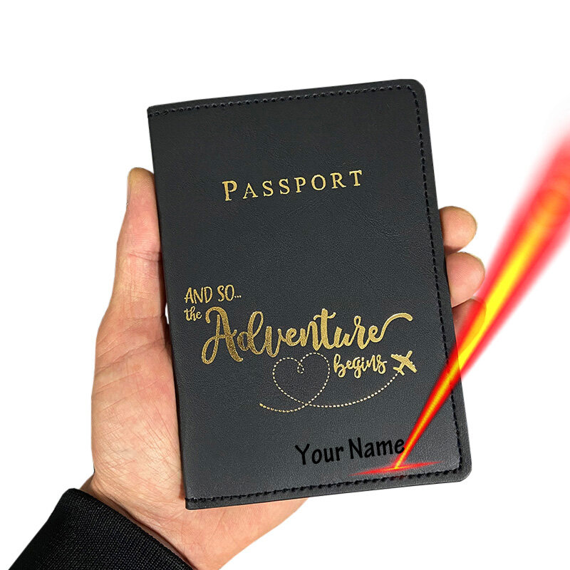 Couverture de passeport d'aventure personnalisée avec noms pour hommes et femmes, porte-documents, étui de protection, portefeuille de voyage, carte de crédit, affaires, nouveau