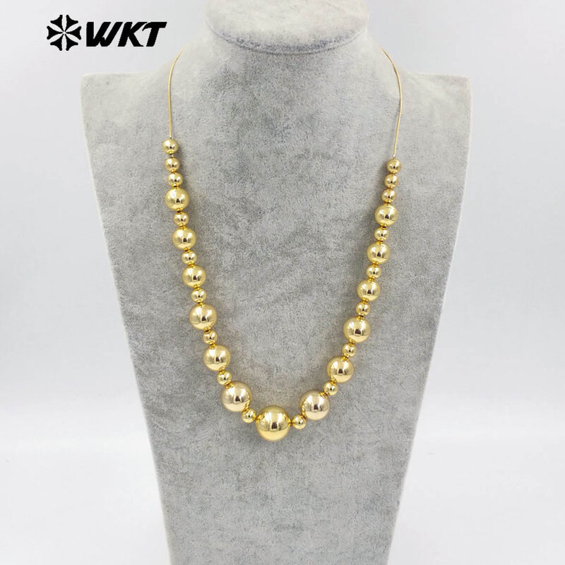 調節可能な女性用18Kゴールドネックレス、大きくて小さなビーズ、間隔の混合間隔、パーティー装飾、新しい特別なデザイン、WT-JFN18
