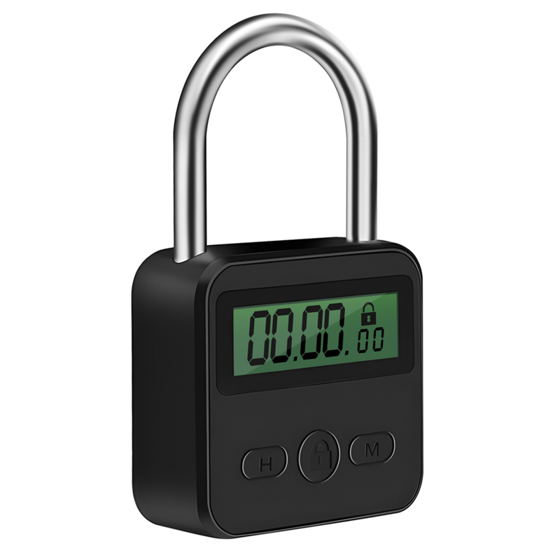 Metalen Timer Lock Lcd-Scherm Multifunctionele Elektronische Tijd 99 Uur Max Timing Usb Oplaadbare Timer Hangslot, Zwart