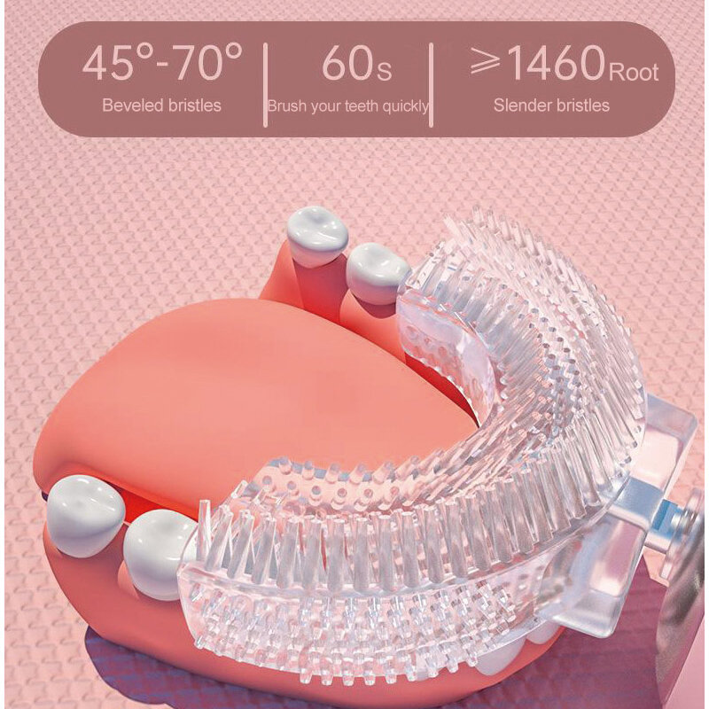 Детская U-образная электрическая зубная щетка 360 градусов умная мультяшная детская Силиконовая зубная щетка Автоматическая перезаряжаемая звуковая зубная щетка