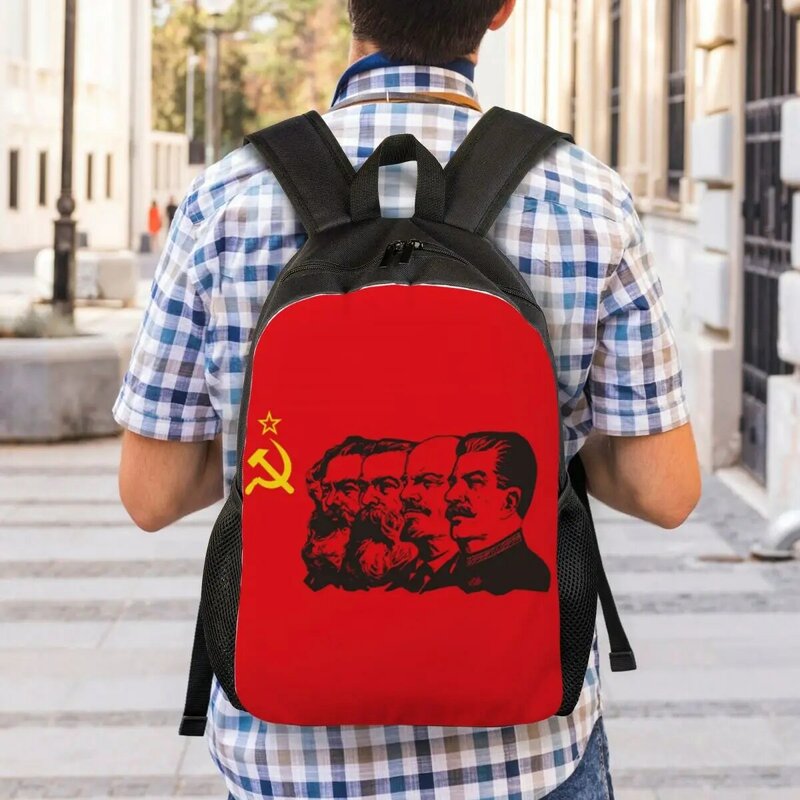 Mochila Laptop com Bandeira Soviética, Marx Engels, Lenin e Stalin, Bolsa para Escola, Estudantes Universitários, CCCP, URSS, Moda