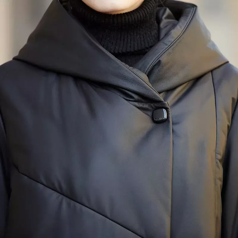 Tcyeek-女性用の暖かいレザージャケット,フード付きジャケット,ルーズフィット,エレガント,冬用,2023 lm