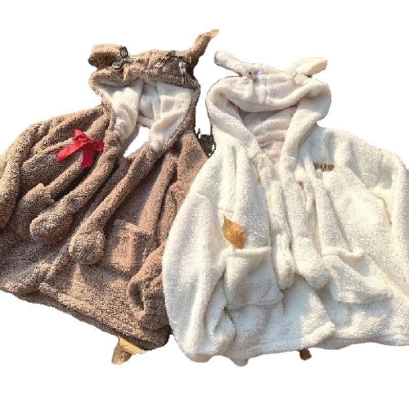 Casaco de veludo aveludado acolchoado com capuz feminino com orelhas de coelho, casaco falso de caxemira, Harajuku macio, Kawaii, zíper, inverno, 2022