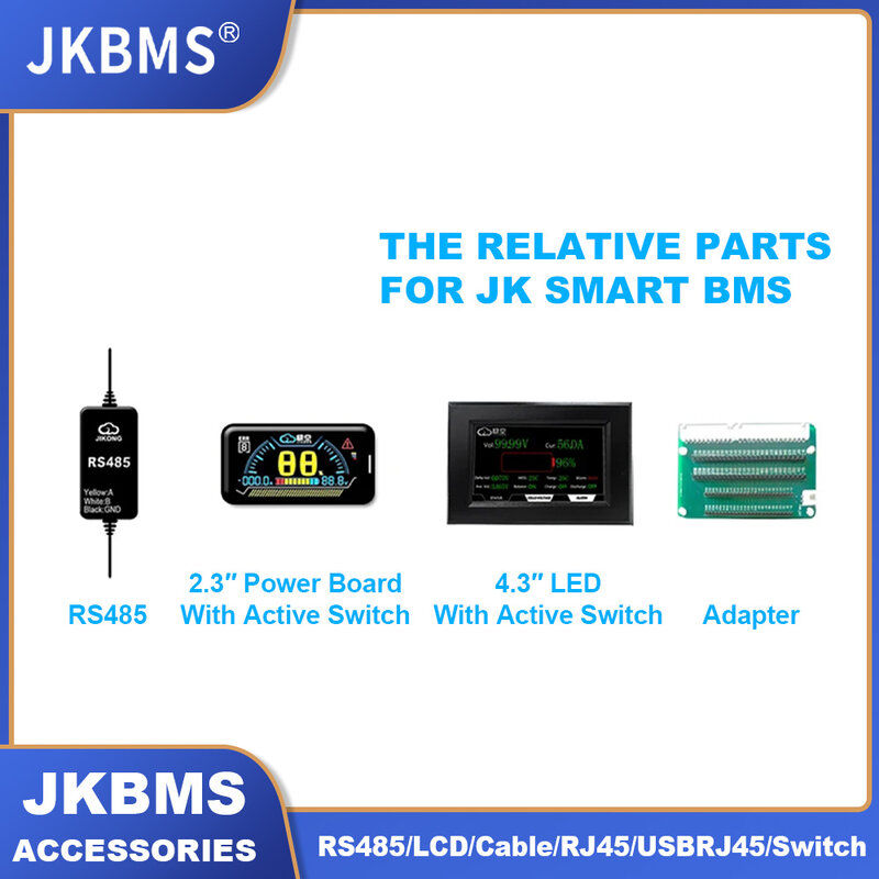 JK bms rs485 pode módulo e display lcd adaptador