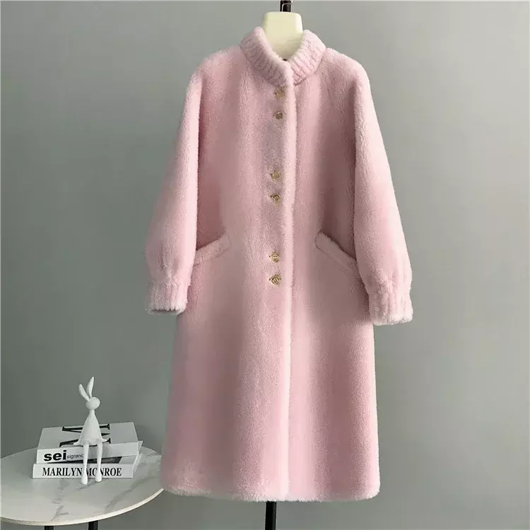 Giacche di lana tagica per abbigliamento donna giacca lunga spessa tosatura di pecora donna cappotto di pelliccia rosa cappotti di lana invernali novità In Outwears