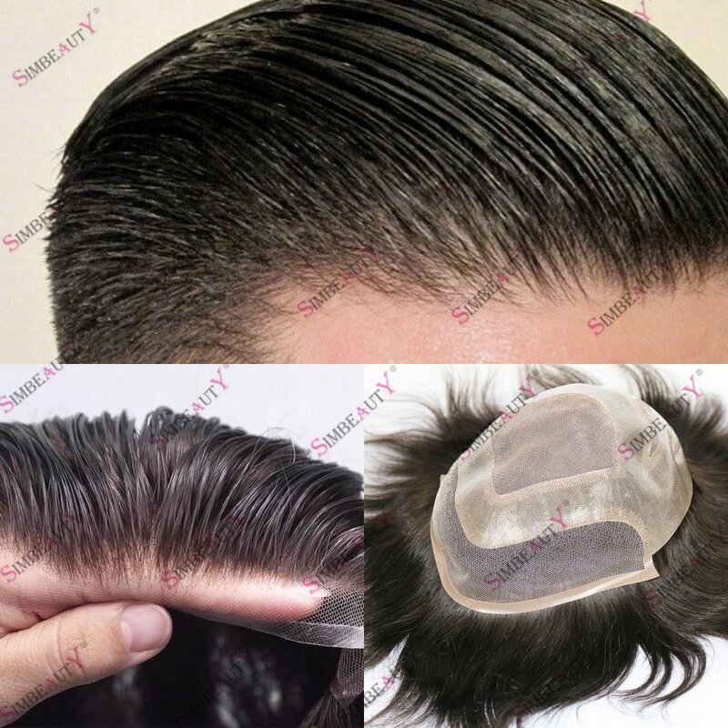 モノpu溶接の強力なベースウィッグ,通気性のあるレースのフロント,男性用のストレートヘア交換システム,耐久性のあるトーピー,100% 人間の髪の毛