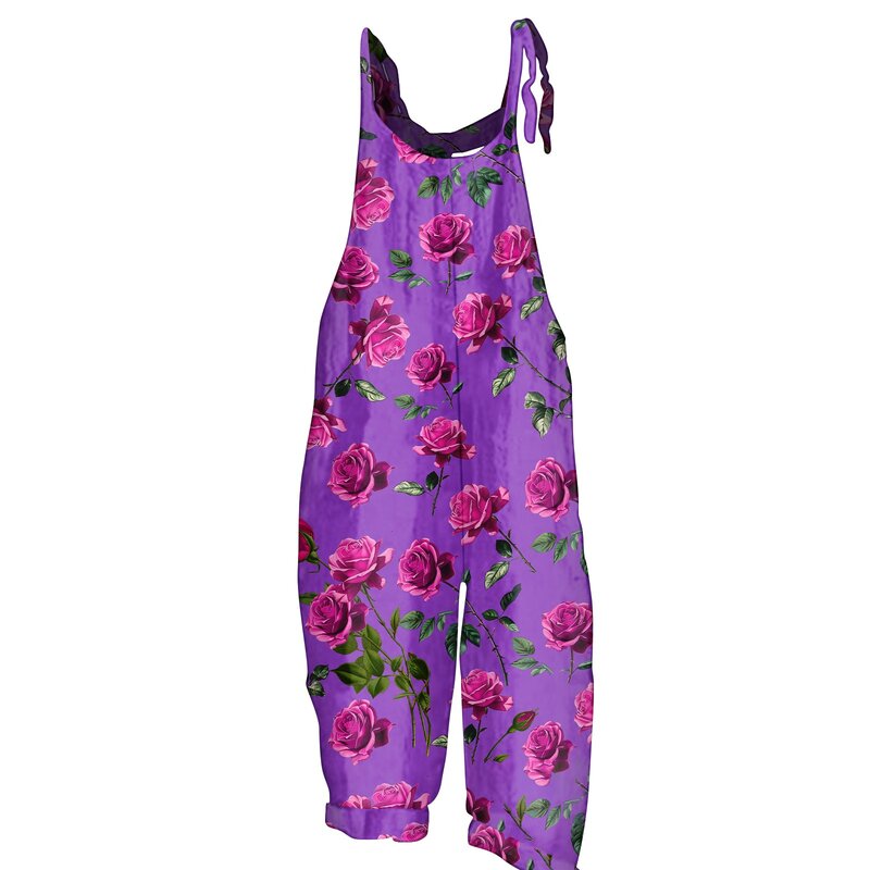 女性のサスペンダースーツ,レトロな花柄のストライプのジャンプスーツ,ゆったりとしたショルダーストラップ,夏のファッション
