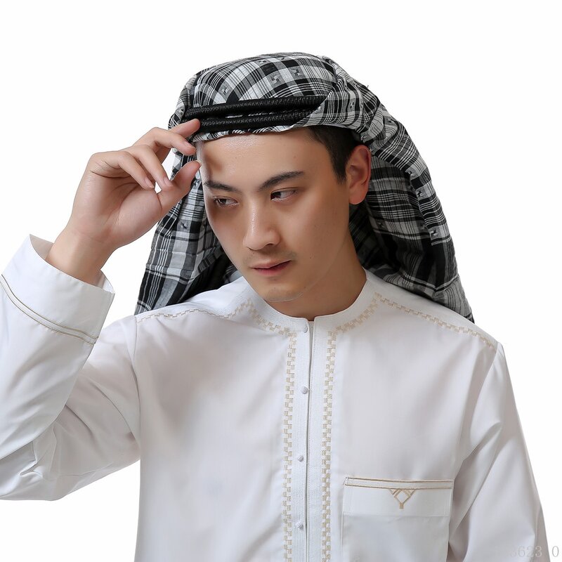 Men Muslim Head Scarf Saudi Arab Dubai Traditional Islamic Clothing Male Headscarf Hijab Plaid Turban Shemagh Gutra Prayer Wear