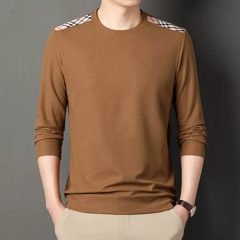 Men's New Round Neck Underlay Long Sleeve Underlay T-shirt Trendy Casual Pullover