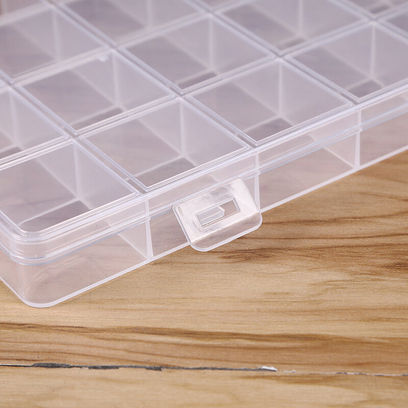 Caja de almacenamiento de plástico rectangular para joyería, organizador de contenedor de exhibición artesanal, 28 rejillas