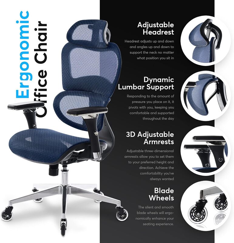 Офисное кресло Oline ErgoPro-раскатной стол и стул с регулируемыми 4D подлокотниками, поддержка талии 3D и лезвия колеса