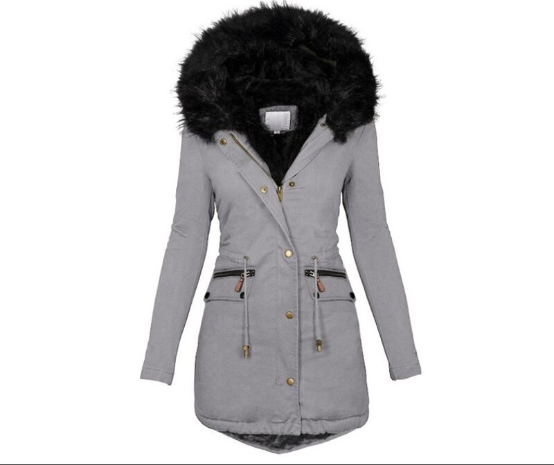 Женские парки, однотонная теплая хлопковая куртка средней длины с меховым воротником и капюшоном для осени и зимы