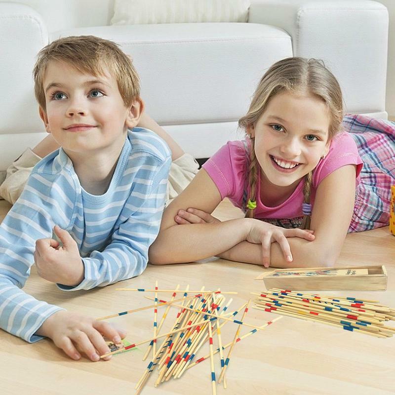 Varas de madeira do recolhimento que desviam varas do jogo para as crianças 31 peças colorido varas jogos do jogo pré-escolar divertido jogo de mesa retro