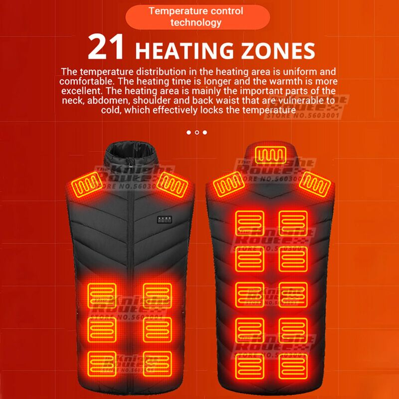 Kamizelka samonogrzająca się w 21 obszarach komora grzewcza męska termiczna damska odzież podgrzewana kamizelka z USB, wędkarstwo Camping, zmywalna zima