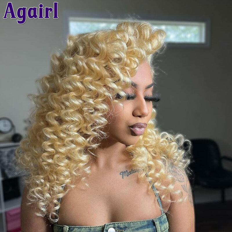 Ombre Pink 613 blondynka 13x6 13x4 luźna głęboka fala peruki typu Lace front ludzkich włosów wstępnie oskubane gęstość 200% #613 brazylijski dla kobiet