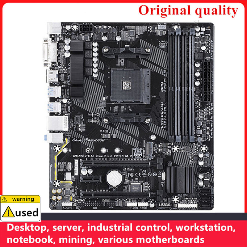 Soquete Desktop Mainboard para AMD B350, SATA III, USB 3.0, GA-AB350M-DS3H, AM4, DDR4, 64GB