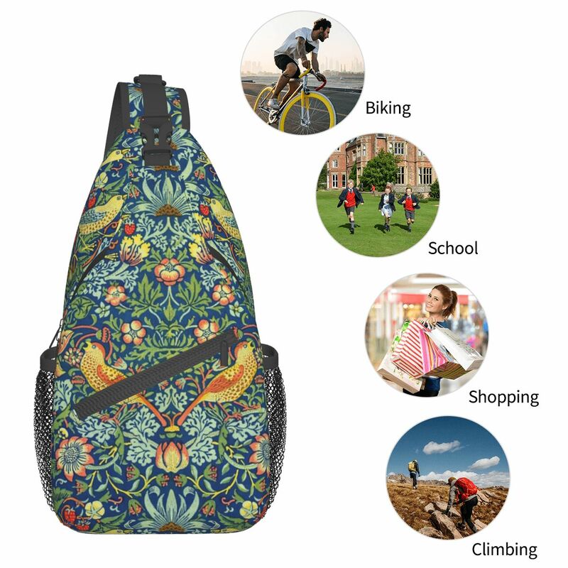 William Morris-mochila cruzada de fresa, bolso de pecho, mochila de hombro de arte Floral, mochila de día para senderismo, paquete de ciclismo al aire libre