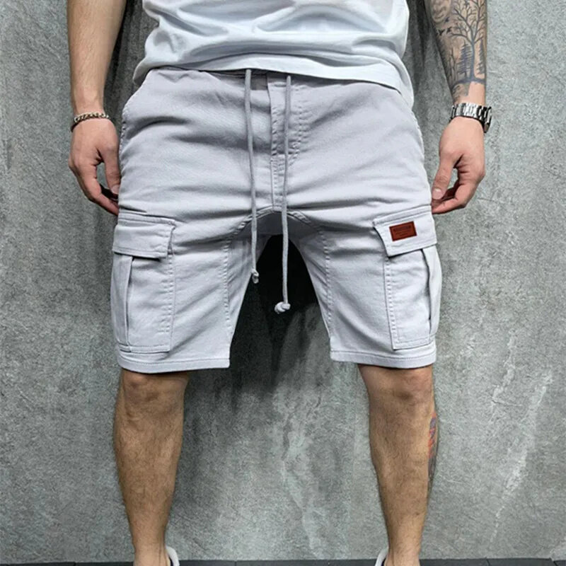 Men's Casual Shorts 2023 Men's summer cargo shorts Loose multi-pocket stitching waist drawstring straight barrel