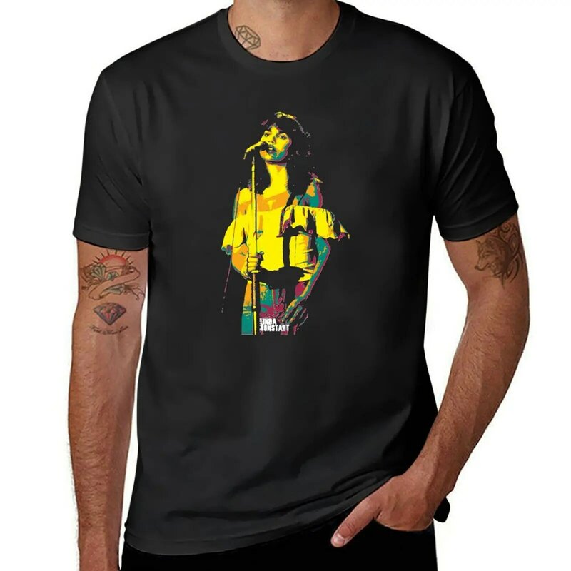 린다 론스타트. 린다 마리아 론스타트. 남성용 클래식 티셔츠, 애니메이션 블랙 티셔츠, 재미있는 티셔츠, 신판
