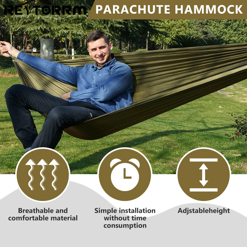 Single Camping Hammock 220x100cm Durable Safety Adult Indoor Outdoor Hanging Sleeping Removable Soft Bed Travel Can hold 500lbs
