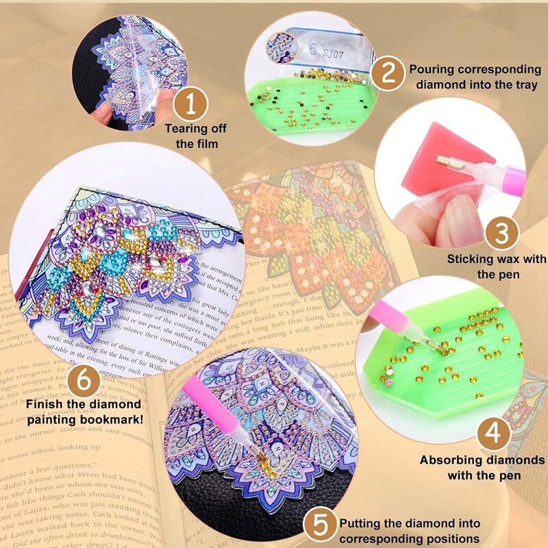 4 PCS Cute Diamond Art Bookmarks DIY Corner Bookmark Diamond Painting Kits For Book Lovers