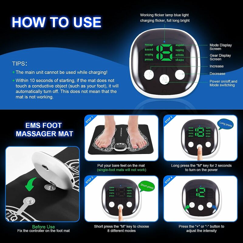 EMS Foot Massager Mat para Neuropatia, Estimulador para Melhor Circulação e Dor, Alívio da Fascite Plantar
