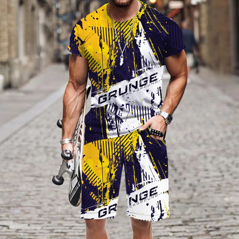 Костюм мужской оверсайз из 2 предметов в стиле хип-хоп с короткими рукавами и 3D-принтом, новинка 2022, роскошная модная веселая летняя одежда