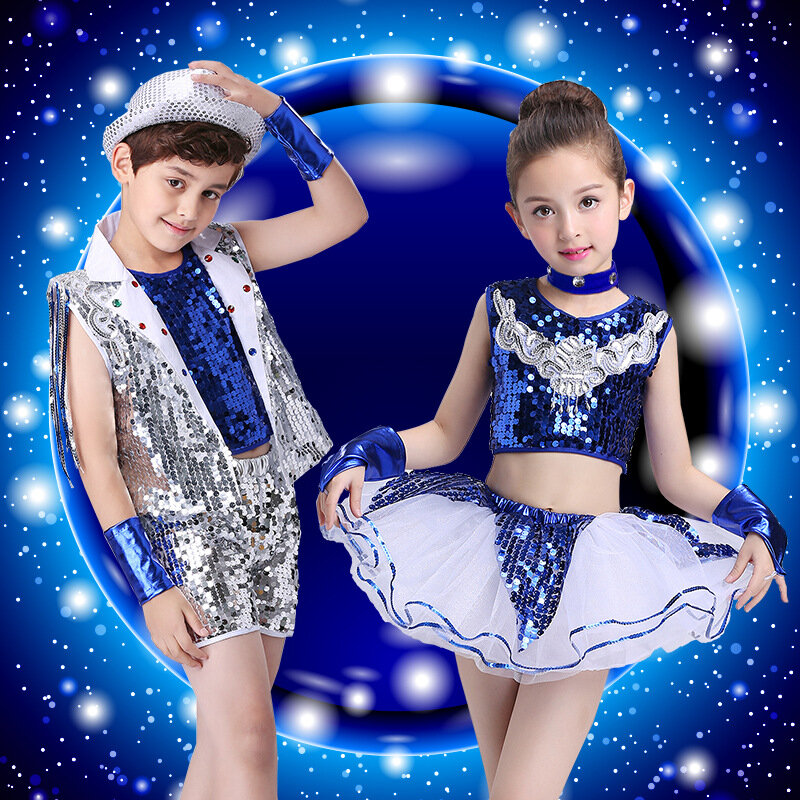 Children's jazz costume Boys' Modern dance hip-hop performance costume Girls' Sequin jazz dance costume